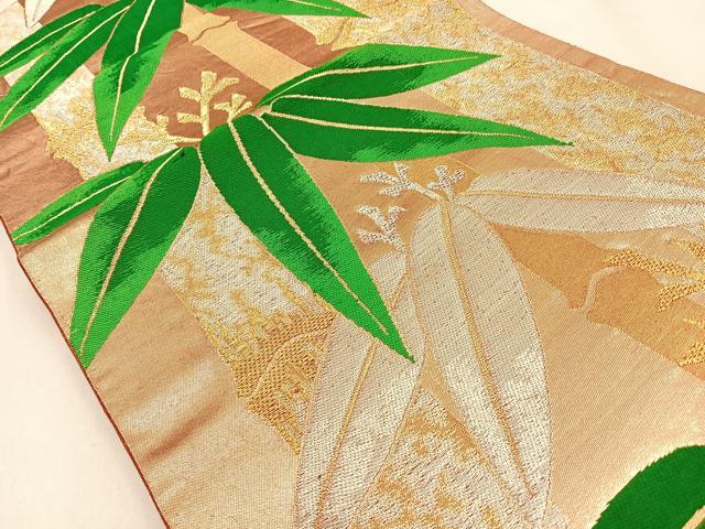 平和屋着物◎六通柄袋帯 笹 金銀糸 正絹 逸品 BAAW0856hj