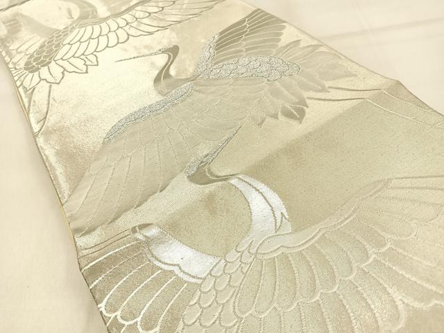 平和屋着物◎六通柄袋帯 飛鶴文 銀糸 正絹 逸品 BAAW0859hj