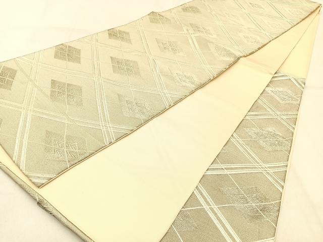平和屋着物◎六通柄袋帯 菱文様 銀糸 正絹 逸品 BAAW0861hj
