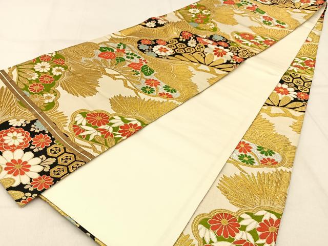 平和屋着物◎六通柄袋帯 唐織 松花文 金銀糸 正絹 逸品 BAAW0870hj