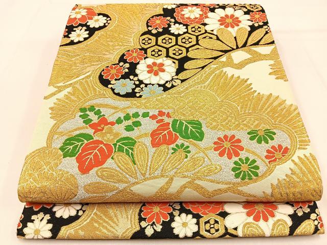 平和屋着物◎六通柄袋帯 唐織 松花文 金銀糸 正絹 逸品 BAAW0870hj