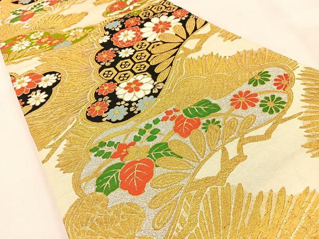平和屋着物◎六通柄袋帯 唐織 松花文 金銀糸 正絹 逸品 BAAW0870hj