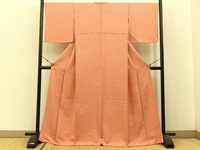 平和屋着物●上質な色無地 流水地紋 深支子色 正絹 逸品 未使用 BAAW0888hj