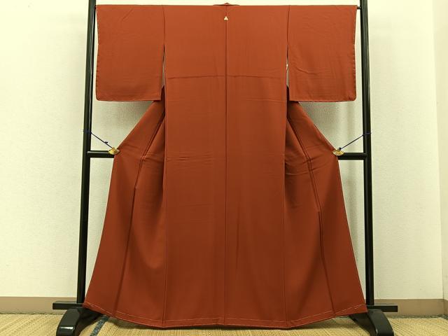 平和屋着物●上質な色無地 弁柄色 正絹 逸品 未使用 BAAW0890hj