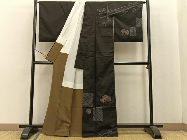 平和屋着物●訪問着 本場大島紬 刺繍 兎 雪輪蔦の葉文 正絹 逸品 BAAW0893hj