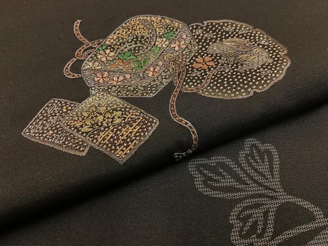 平和屋着物●訪問着 本場大島紬 刺繍 兎 雪輪蔦の葉文 正絹 逸品 BAAW0893hj