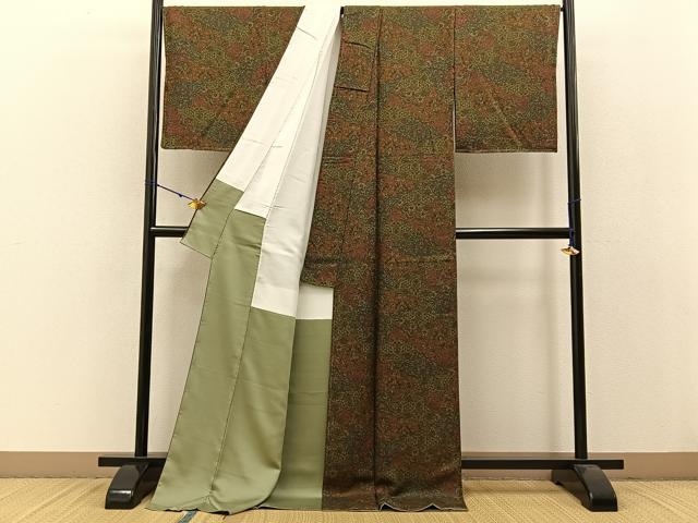 平和屋着物●上質な小紋 切嵌更紗花唐草文 ロング丈 正絹 逸品 未使用 BAAW0905hj