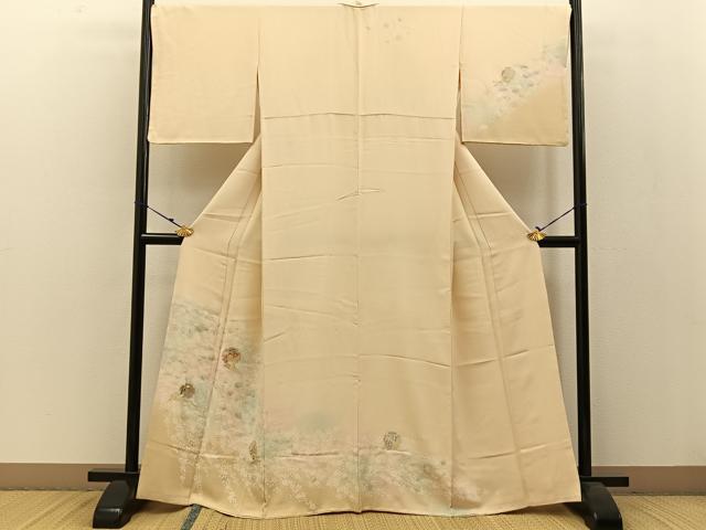 平和屋着物●訪問着 松竹梅 雪輪扇面花文 暈し染め 金彩 正絹 逸品 BAAW0912hj