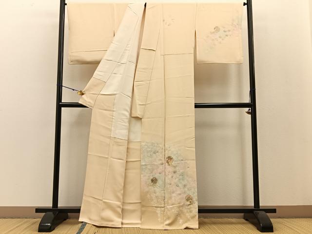 平和屋着物●訪問着 松竹梅 雪輪扇面花文 暈し染め 金彩 正絹 逸品 BAAW0912hj