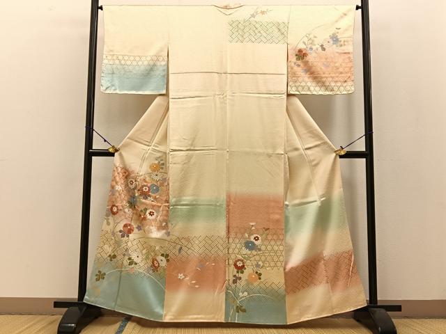 平和屋着物●訪問着 駒刺繍 菊 暈し染め 金彩 松坂屋扱い 正絹 逸品 BAAW0918hj