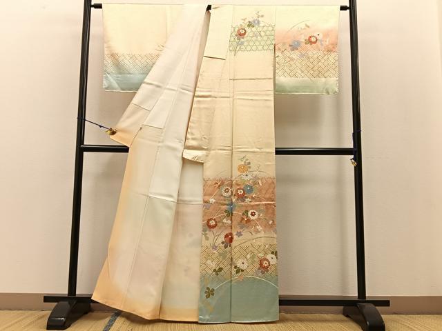 平和屋着物●訪問着 駒刺繍 菊 暈し染め 金彩 松坂屋扱い 正絹 逸品 BAAW0918hj