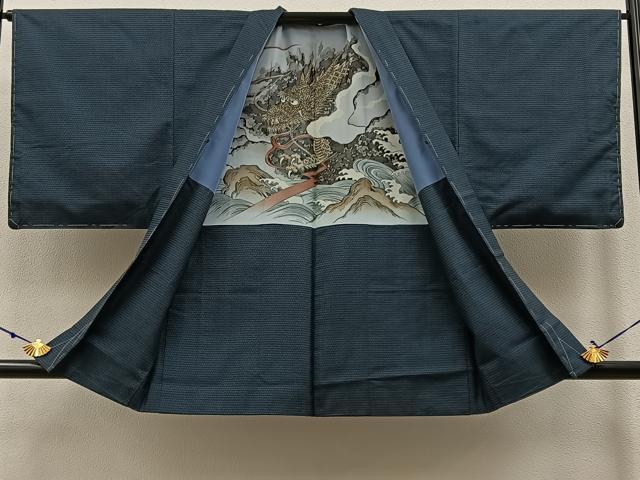 平和屋着物●男性 本場大島紬 アンサンブル 100亀甲 総詰め 羽裏:龍 正絹 逸品 未使用 BAAW0923hj