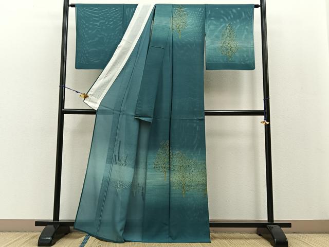 平和屋着物*夏物 訪問着 絽 木立 暈し染め 金彩 正絹 逸品 BAAW0951hj