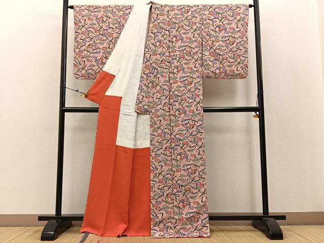 平和屋着物●上質な小紋 紅型 花蝶文 正絹 逸品 BAAW0975hj