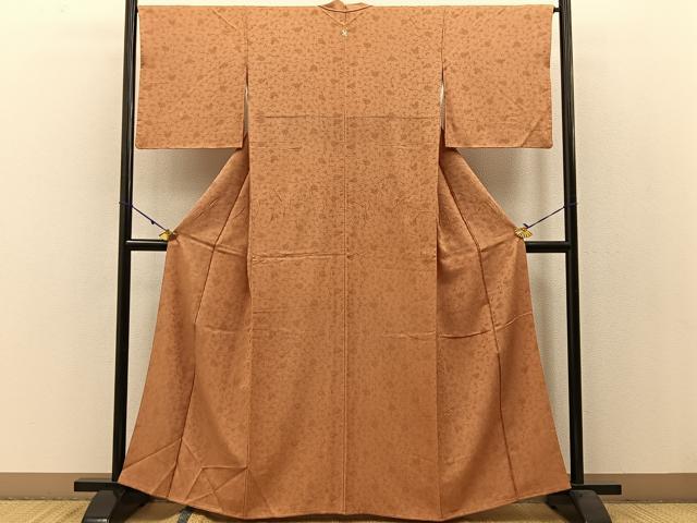 平和屋着物●上質な色無地 花唐草地紋 小麦色 正絹 逸品 BAAW0985hj
