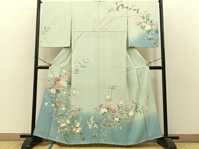 平和屋着物●訪問着 友禅 作家物 草花文 暈し染め 正絹 逸品 BAAW0988hj