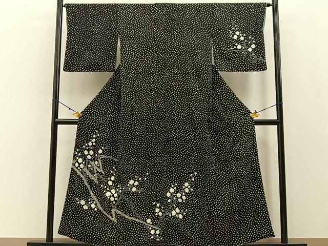 平和屋着物●訪問着 総絞り 枝梅文 黒地 正絹 逸品 BAAW0994hj
