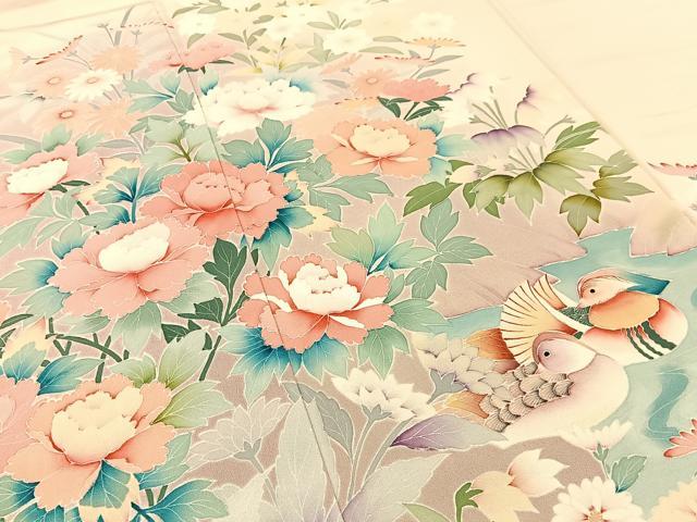 平和屋着物●豪華色留袖 友禅 作家物 鴛鴦花文 暈し染め 正絹 逸品 未使用 BAAW0995hj