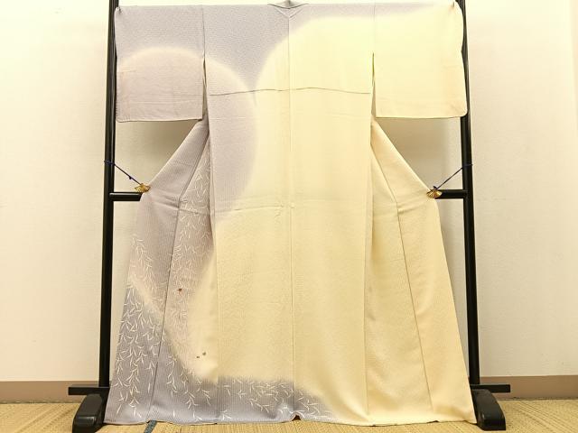 平和屋着物●訪問着 刺繍 枝垂れ柳舞蝶文 暈し染め 金糸 正絹 逸品 BAAW0998hj