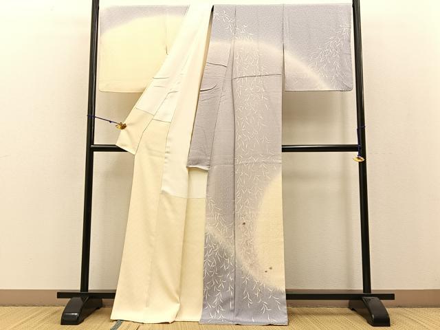 平和屋着物●訪問着 刺繍 枝垂れ柳舞蝶文 暈し染め 金糸 正絹 逸品 BAAW0998hj