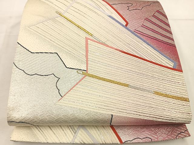平和屋着物◎六通柄袋帯 矢羽文 金銀糸 正絹 逸品 BAAW1005mz