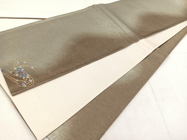 平和屋着物◎全通柄袋帯 ワンポイント 草花文 金糸 正絹 逸品 BAAW1013mz