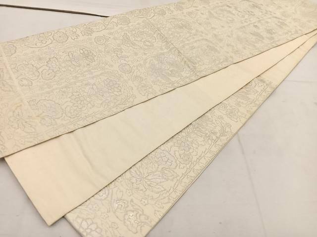 平和屋着物◎六通柄袋帯 更紗花文 銀糸 正絹 逸品 BAAW1021mz