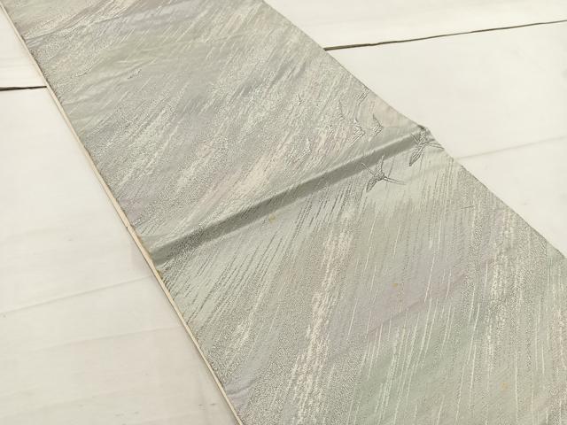 平和屋着物◎六通柄袋帯 飛鶴花文 銀糸 正絹 逸品 BAAW1024mz