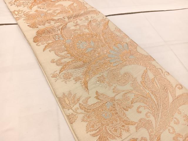 平和屋着物◎六通柄 本袋帯 更紗花文 金糸 正絹 逸品 BAAW1038mz