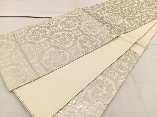 平和屋着物◎六通柄袋帯 蜀江花文 銀糸 正絹 逸品 BAAW1058mz