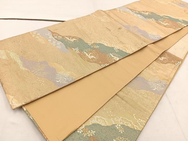 平和屋着物◎六通柄袋帯 流水飛鶴花文 金糸 正絹 逸品 BAAW1059mz