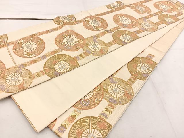 平和屋着物◎六通柄袋帯 扇面花蝶丸文 金銀糸 正絹 逸品 BAAW1061mz