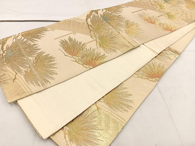 平和屋着物◎六通柄 京袋帯 渡橋草葉文 金糸 正絹 逸品 BAAW1062mz