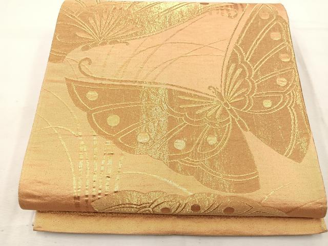平和屋着物◎六通柄袋帯 舞蝶文 金糸 正絹 逸品 BAAW1076mz