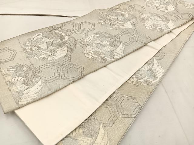平和屋着物◎六通柄 京袋帯 花蝶丸文 銀糸 正絹 逸品 BAAW1083mz