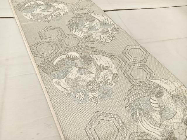 平和屋着物◎六通柄 京袋帯 花蝶丸文 銀糸 正絹 逸品 BAAW1083mz