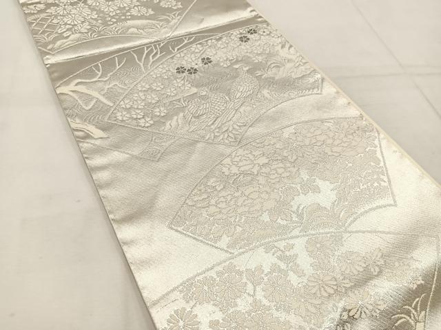 平和屋着物◎六通柄袋帯 地紙重ね花鳥文 プラチナ箔二重織 正絹 逸品 BAAW1090mz