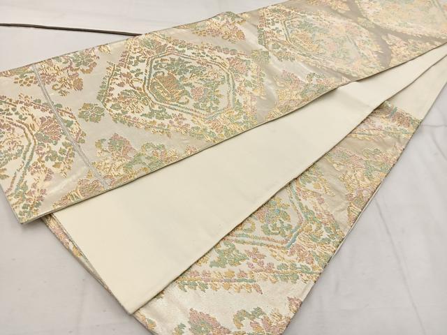 平和屋着物◎六通柄袋帯 陶器花文 金糸 正絹 逸品 BAAW1095mz