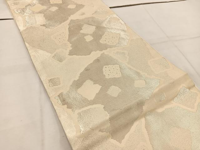 平和屋着物◎六通柄袋帯 色紙重ね紋 銀糸 正絹 逸品 BAAW1101mz