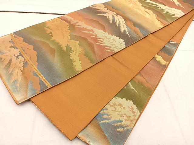 平和屋着物◎六通柄袋帯 遠山文 金糸 正絹 逸品 BAAW1102mz