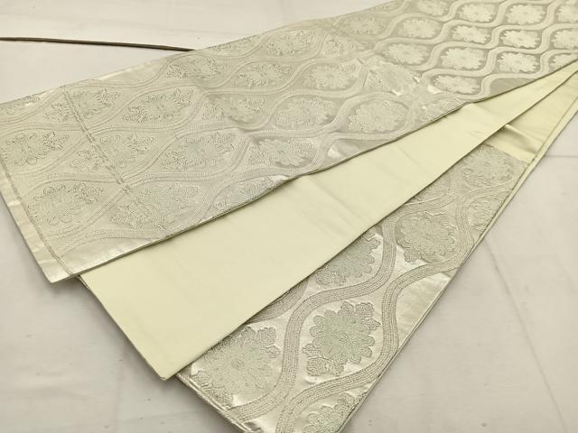 平和屋着物◎六通柄袋帯 立涌花文 銀糸 正絹 逸品 BAAW1105mz