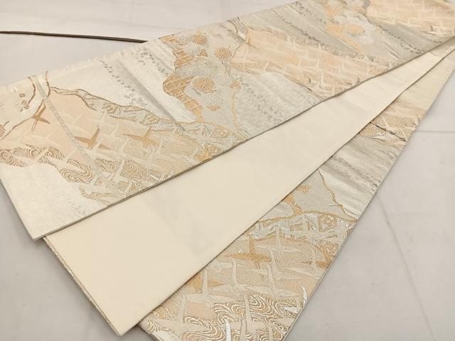 平和屋着物◎六通柄袋帯 飛鶴花文 金銀糸 正絹 逸品 BAAW1118mz
