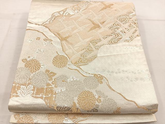平和屋着物◎六通柄袋帯 飛鶴花文 金銀糸 正絹 逸品 BAAW1118mz