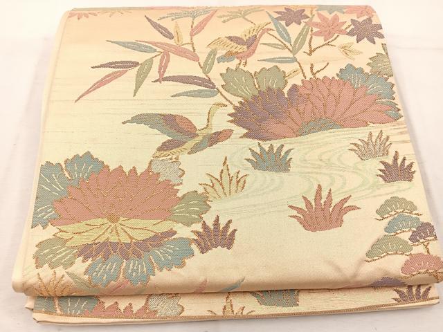 平和屋着物◎六通柄袋帯 流水花鳥文 金銀糸 正絹 逸品 BAAW1128mz