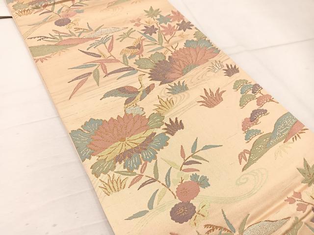 平和屋着物◎六通柄袋帯 流水花鳥文 金銀糸 正絹 逸品 BAAW1128mz