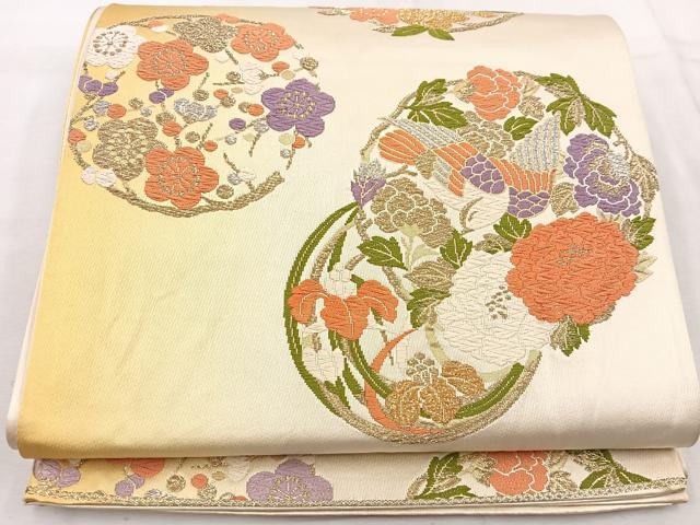 平和屋着物◎西陣 六通柄袋帯 唐織 花鳥丸文 金銀糸 正絹 逸品 BAAW1133mz
