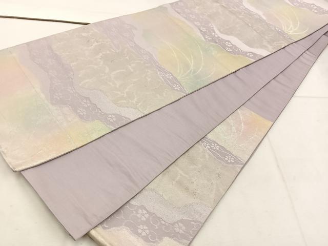 平和屋着物◎六通柄袋帯 雲重ね花文 銀糸 正絹 逸品 BAAW1137mz