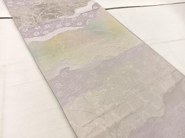 平和屋着物◎六通柄袋帯 雲重ね花文 銀糸 正絹 逸品 BAAW1137mz