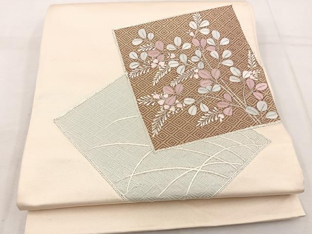 平和屋着物◎太鼓柄 京袋帯 駒刺繍 色紙重ね花文 銀糸 正絹 逸品 BAAW1138mz