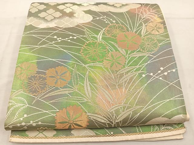 平和屋着物◎六通柄袋帯 雲重ね花文 金糸 正絹 逸品 BAAW1146mz